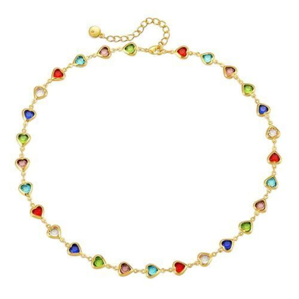 8443 Heart Choker Necklace Trendy 18k Gold Plated Adjustable Colorful Cubic